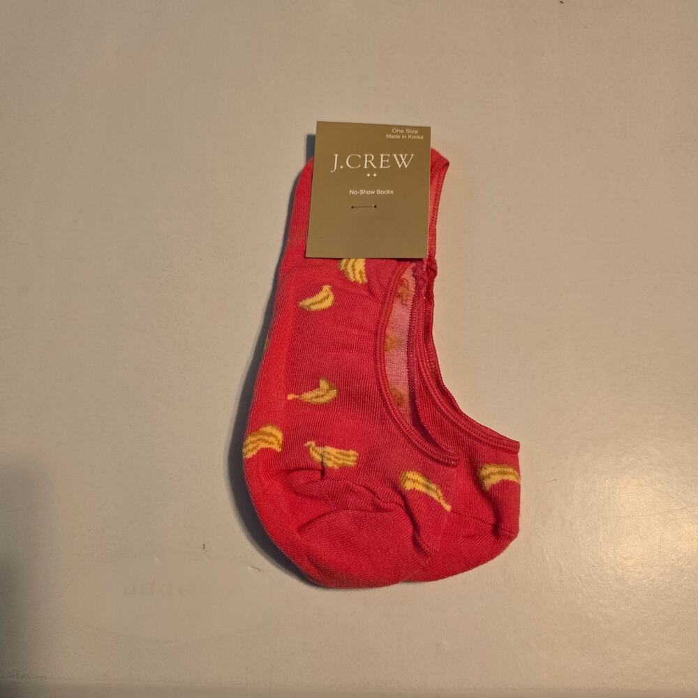 J Crew No Show Sock Womens One Size Pink Banana Print Cotton Blend NWT